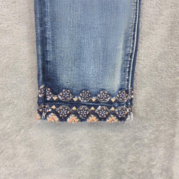 Miss Me Jeans Womens 27 Ankle Skinny Embroidered Sequin Hem Distressed Denim - Picture 3 of 13